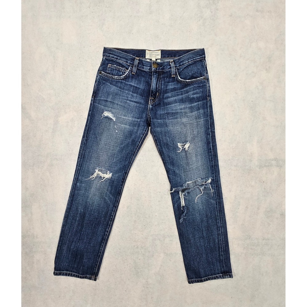 Current Elliott Jeans Women 26 25 Crop The Boyfriend Whisker Distressed Blue